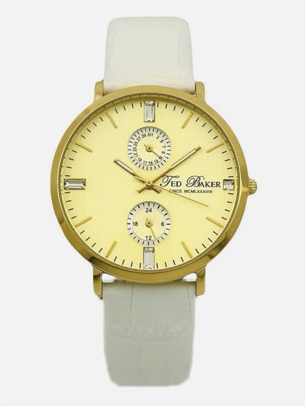 Ted Baker Gold-Tone Dial with White Strap Watch